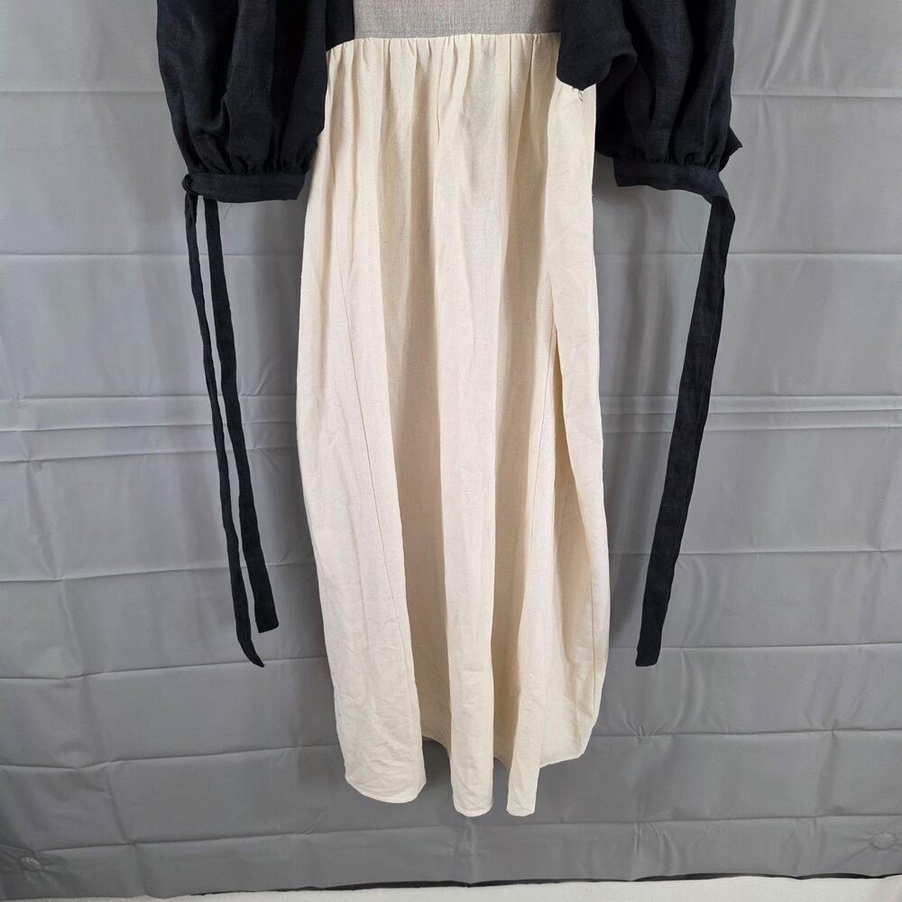 Costaiia Dress Medium Pueblo Dress Linen Maxi Colorblock Puff Sleeve Cottagecore - Picture 3 of 9